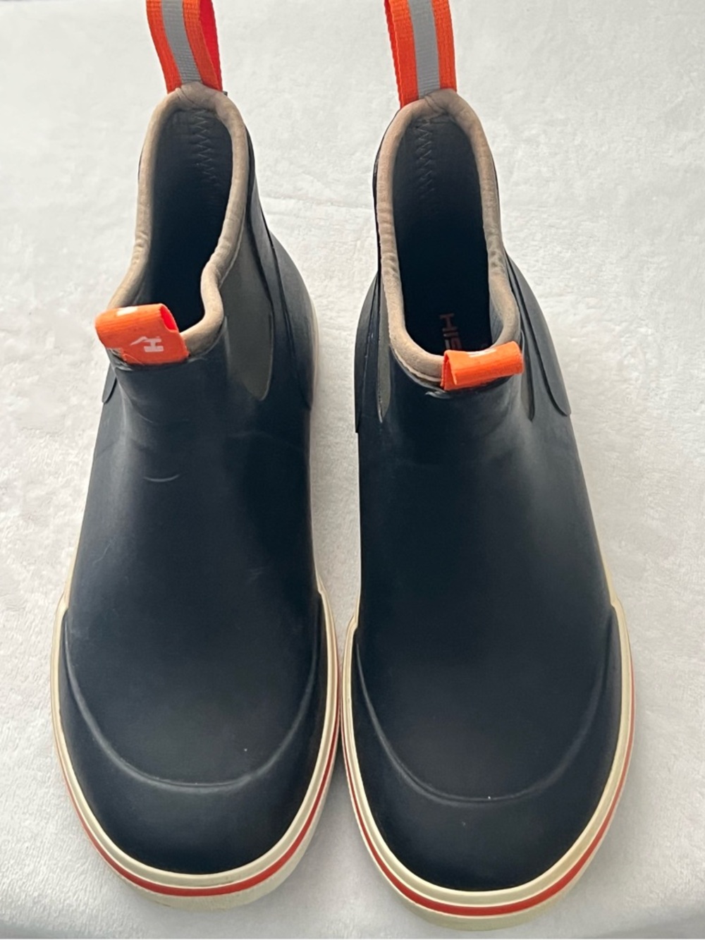 HISEA Men’s Navy and Orange Slip-On Waterproof Rain Boots, Size 7 - Picture 2 of 14